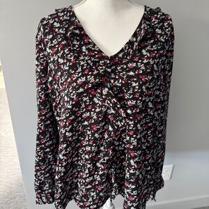 Vince Camuto Floral Print Ruffle Neckline Top